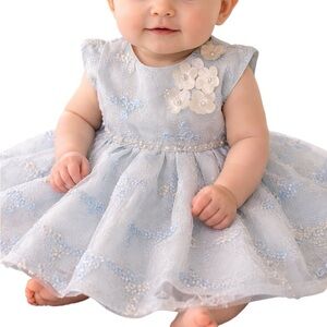 Laura Ashley London Baby Girl Blue Floral Lace Dress 0-3M Special Occasion